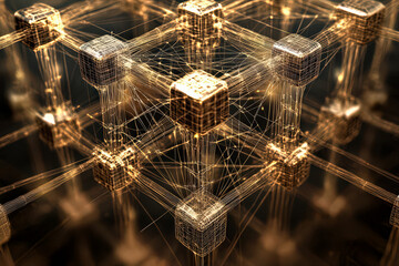 Abstract digital representation of a futuristic blockchain network