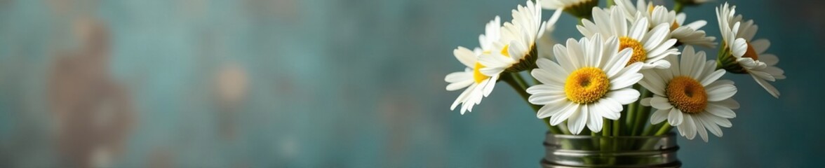 Fototapeta premium Rustic arrangement of white daisies in a mason jar, mason jar, decor