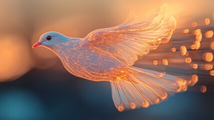 Fototapeta premium Ethereal dove in flight dreamy sunset digital art serene environment close-up freedom and hope