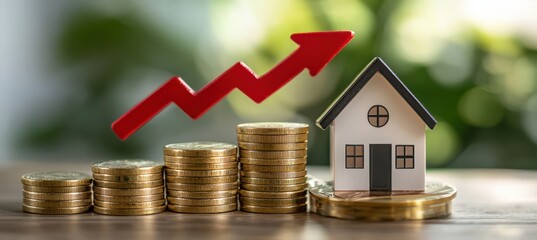Symbolizing financial growth coins arrow and property investment