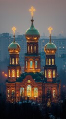 Obraz premium Twilight splendor majestic golden domes of a cathedral