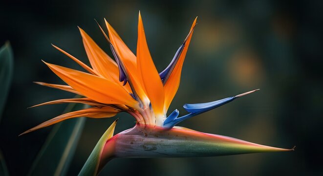 Close-up Bird of Paradise Flower Displaying Vibrant Orange and Blue Colors
