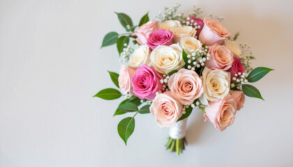 Elegant bridal bouquet arrangement in soft pastel tones, wedding decor