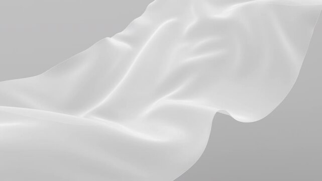White silk fabric floating slowly, transparent wavy cloth. 3D animation.