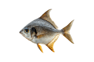 Raw Silver Pomfret Isolated on Transparent Background PNG Image.