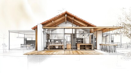 Architectural sketch of modern home design