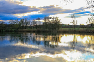 Fototapeta premium Spring Landscape at the Lake with Reflections