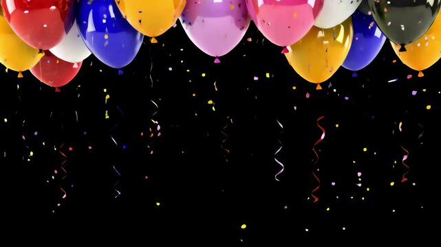 Colorful balloons party celebration transparent 4K video, alpha channel, ProRes 4444