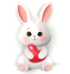 Cute white rabbit with a heart in his paws
