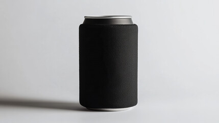 Front view of  black  neoprene can koozie holder  isolated on white