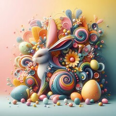 Easter bunny with easter eggs, Colorful Easter Bunny, Happy Easter Bunny - Easter Bunny in Spring Bloom