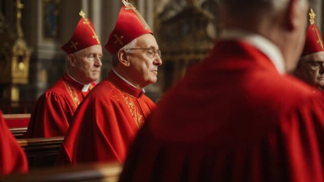 Cardinals sitting in a row during a ceremony