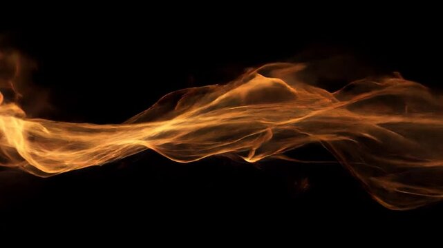 Golden fire energy wave flowing on black background
