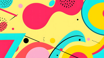 Fototapeta premium 90s 80s Retro Bold Geometric Background Squiggles Shapes Yellow Kidcore Background Art