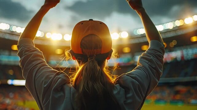 Crowd cheers with excitement in a vibrant stadium during a thrilling sporting event in the late afternoon
