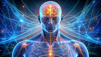 This captivating artwork showcases a human figure engulfed in brilliant light, symbolizing the intricate connection between consciousness and the universe.