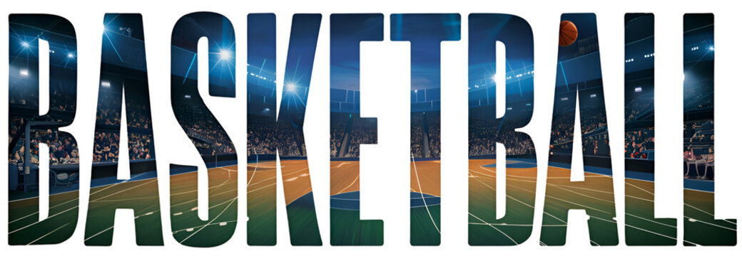 The text 'Basketball' was combined with the image of a basketball court to design the text to convey its meaning more clearly and vividly.