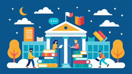The school library will turn into a haven for book enthusiasts during our Reading Marathon where students can read relax and compete in literary challenges.. Vector illustration