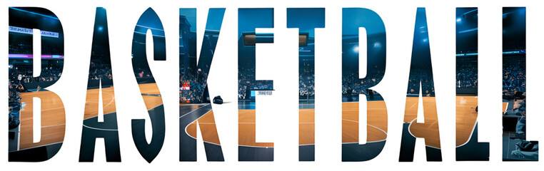 The text 'Basketball' was combined with the image of a basketball court to design the text to convey its meaning more clearly and vividly.