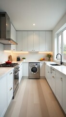 Spacious kitchen with marble countertops and stainless steel appliances, elegant, cooking, lifestyle