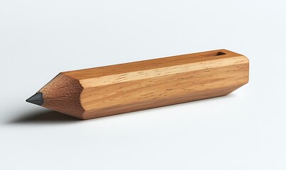 A close-up view of a wooden pencil on a white background