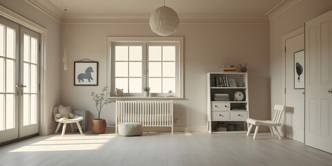 Minimalist Scandinavian Children's Room with Soft Pastel Decor