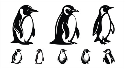 Cute penguin silhouette vector illustration, penguin vector, penguin logo vector, penguin black vector set