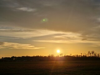 Sunsetting into the orange sky