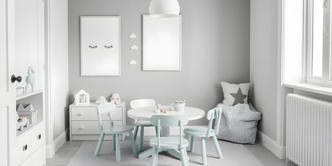 Minimalist Scandinavian Children's Room with Soft Pastel Decor
