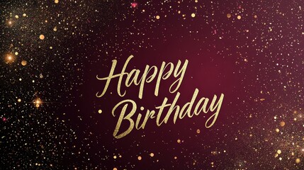 Luxurious Birthday Card Design with Burgundy Background and Gold Sparkle Accents