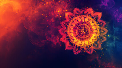 un fondo colorido con efecto de humo degradado oscuro con un mandala decorativo con espacio de copia para diseño oriental