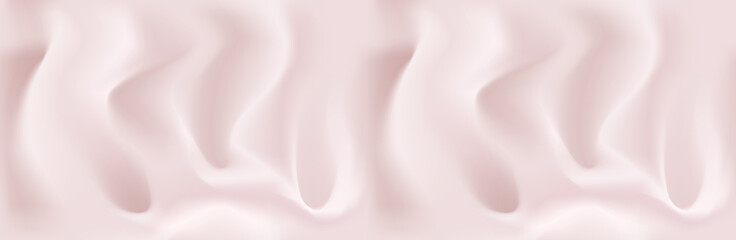 Soft folds of silk with holes seamless horizontal border. Beautiful pink texture of fabric against a background of smooth folds. Realistic illustration design.