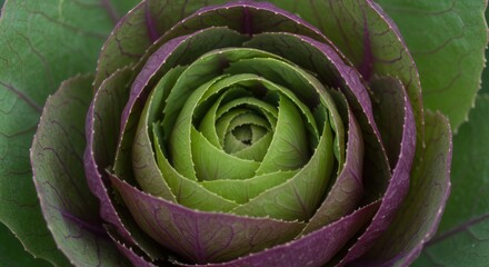 Obraz premium Close-up of Ornamental Cabbage Showing Green and Purple Leaves