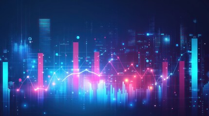 Fototapeta premium Abstract cityscape with financial data overlay