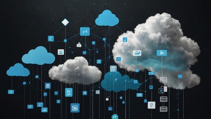 Cloud Computing Concept with Icons Highlighting Efficient Scaling and Pay-Per-Use Models

