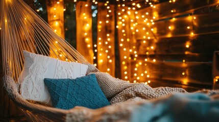 Cozy Hammock Night: Relaxation Under Fairy Lights