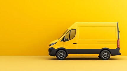 Bright yellow delivery van parked against a solid yellow wall, conveying efficiency and vibrancy