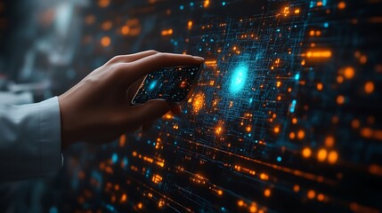 Hand interacts with digital data interface