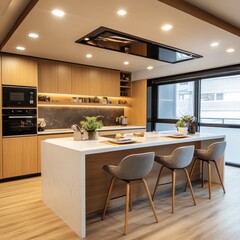 Fototapeta premium Modern Kitchen Design Features Island Counter And Seating Area