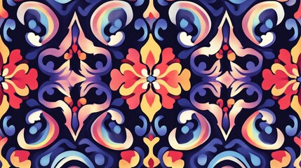 Vibrant floral damask forming a seamless pattern, ideal for luxurious textiles, wallpaper, or decorative projects