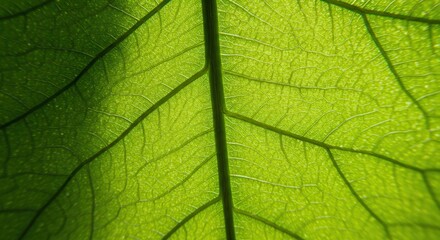 Obraz premium Close-up Green Leaf Revealing Detailed Veins and Texture in Sunlight