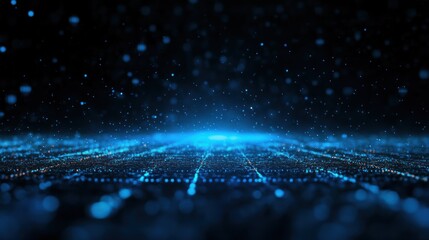 Abstract digital city, glowing blue particles, futuristic background, stock photo