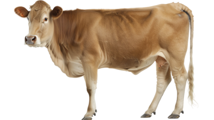 Grey-brown Brown Swiss cattle renowned for exceptional milk yield isolated on transparent background