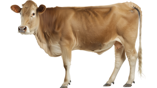 Grey-brown Brown Swiss cattle renowned for exceptional milk yield isolated on transparent background