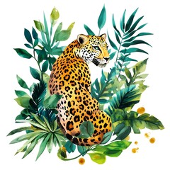 Obraz premium Leopard in tropical jungle surrounded by lush green foliage high resolution picture