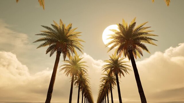 Palm tree alley sunset move to the Sun 4k