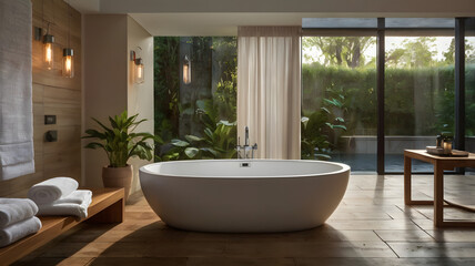 Fototapeta premium Elegant Spa Bathroom with Soft Lighting