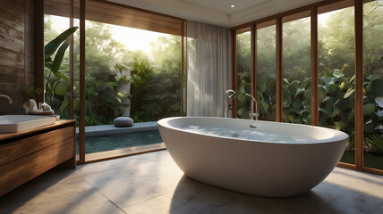 Fototapeta premium Elegant Spa Bathroom with Soft Lighting