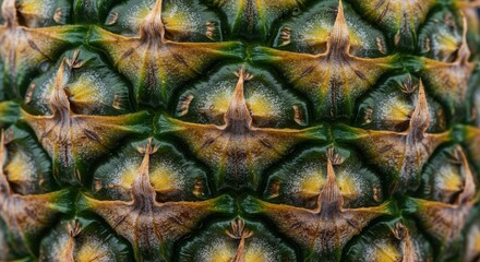 Fototapeta premium Close-up of Pineapple Skin Texture Showing Green and Brown Pattern