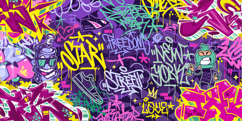 Trendy Abstract Colorful Urban Street Art Graffiti Style Vector Illustration Background Template